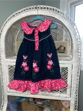 Y2K vintage denim floral embroidered girls dress